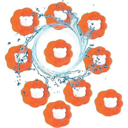 10 pièces éponge pour lave-linge (orange), éponge pour lave-linge, enlève les poils d'animaux et les peluches, réduit les enchevêtrements