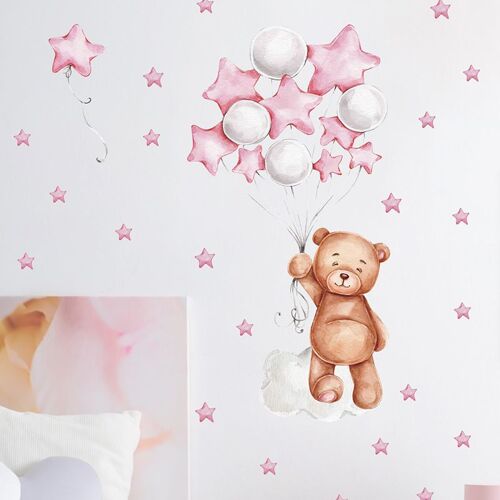 Stickers muraux pour chambre d'enfant - Rose, stickers muraux dessin animé, affiche d'art mural à faire soi-même, autocollants d'art à décoller et coller pour décoration d'enfants et de crèches