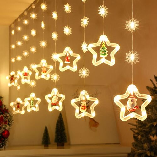 Noël Rideau de Lumières, 3M 100LED Star Rideau de Lumières de 8 Modes d'Éclairage avec Minuterie 3D Étoile de Noël IP65 Imperméable de Lumière de Décoration de Fenêtre pour le Balcon, Patio Chambre
