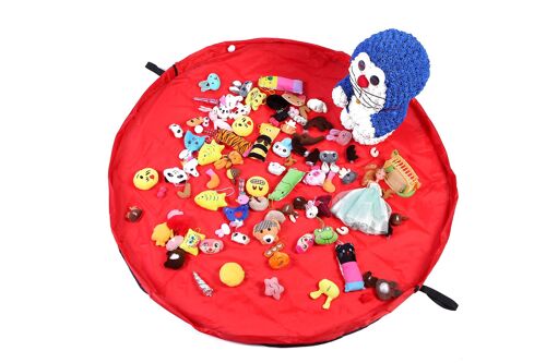 Tapis de jeu pour enfants de 150 cm de diamètre (rouge), organiseur de jouets pliable pour bébé, sac de rangement pour enfants de 60 pouces
