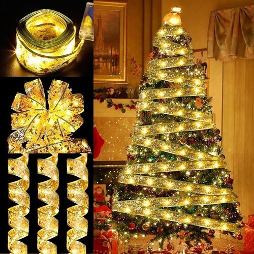 Guirlandes Lumineuses À Ruban Brillant Lumières De Noël À Led De 10m,Decoration Sapin Noel,Arc En Dentelle Diy Décor Arbre De Noël Vacances Intérieur Extérieur,Lumière Blanche Chaude