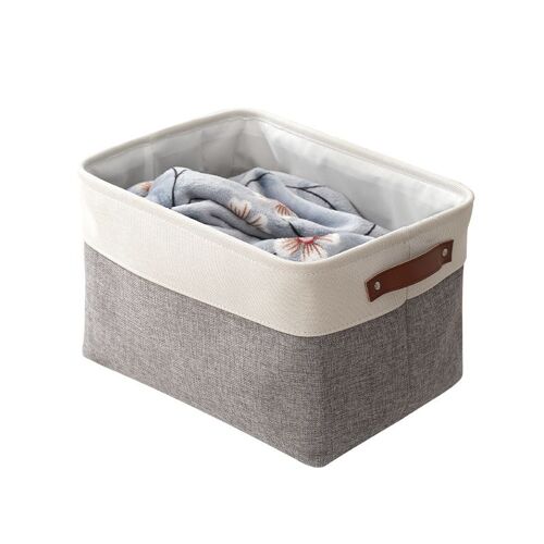 (Gris et blanc, grand) Paniers de rangement pliables en tissu cationique robustes avec poignées pour étagère ou placard de chambre d'enfant