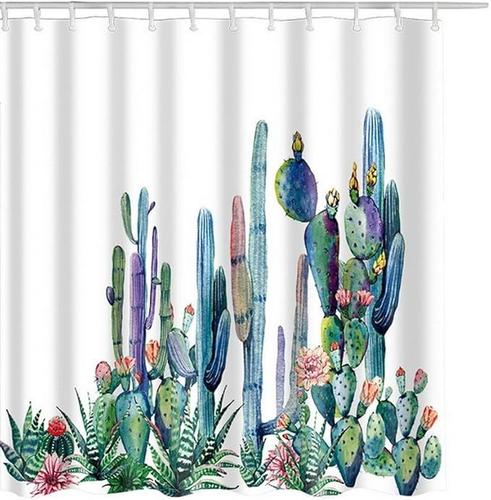 Rideau de douche de salle de bain (cactus 180 × 180 cm) avec crochet, résistant à la moisissure, lavable, belle impression, haute qualité, antibactérien, facile à nettoyer