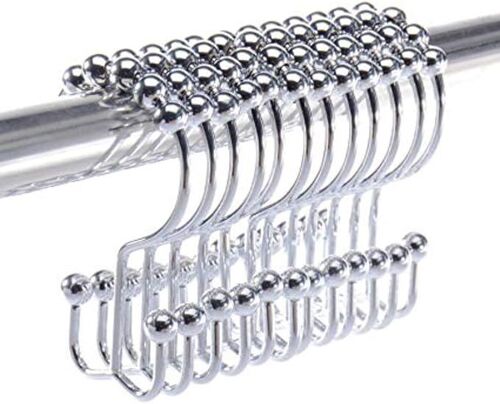 Crochets de rideau de douche réversibles (lot de 12) - Acier inoxydable de haute qualité - Crochets doubles avec roulettes faciles à glisser pour salle de bain
