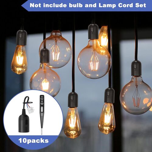 Lot De 10 Douilles E27 (Noires), Douilles De Suspension Pour Lampe, Douilles De Travail, Douilles De Travail Led, Ampoule Standard E27 Avec Testeur De Phase