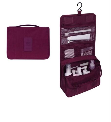 Trousse de toilette de voyage double couche Bordeaux, grande capacité, unisexe