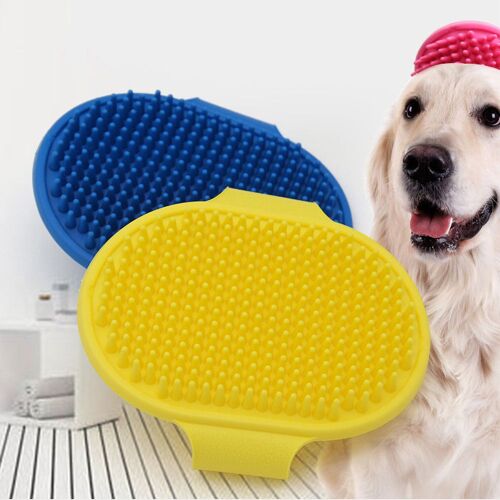 Lot De 2 Brosses De Bain Pour Chien (Jaune Et Bleu), Peigne En Caoutchouc De Silicone Pour Chat, Brosse De Massage De Beauté Pour Chiots, Brosse De Nettoyage