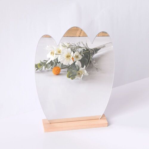 Miroir de maquillage en acrylique, sans cadre, miroir de table, miroir esthétique de bureau, couverts en bois