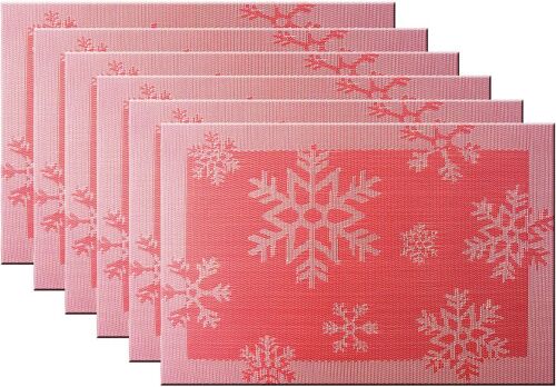 Lot de 6 sets de table Joyeux Noël (rouge) antidérapants, antitaches, isolants et lavables