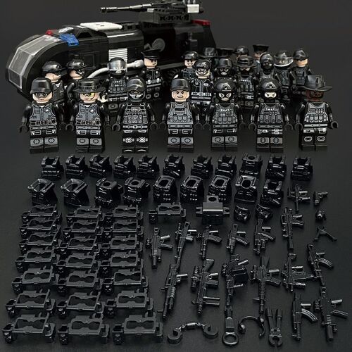 Lot de 22 figurines de la police du Swat noir, roue à eau, jouet, cadeaux pour enfants