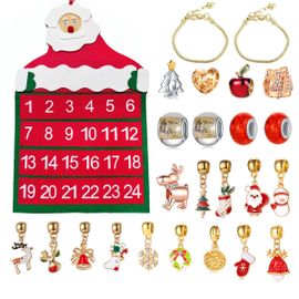 Calendrier de l'Avent, pochette, bijoux en tissu, bijoux, perles à la main, 24 bijoux surprises pour femmes, bracelet, boucles d'oreilles, collier, cadeaux de Noël pour femmes, filles et enfants