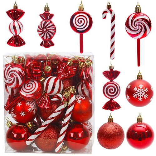 Lot De 36 (Rouge) Accessoires Pour Sapin De Noël Boules Lumineuses, Boules Colorées Pendentifs Boules Galvanisées Arrangement De Scène De Noël Décorations De Boules Suspendues