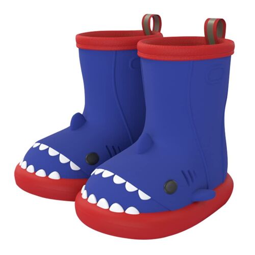 Enfants Toddler Rain Boots Cartoon Shark Easy On Baby Rain Shoes Bottes Imperméables Pour Garçons Filles (Bleu, 7 Toddler)