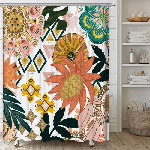 Rideau de douche Bohême Fleurs Feuilles 180 x 200 cm Rideau de bain