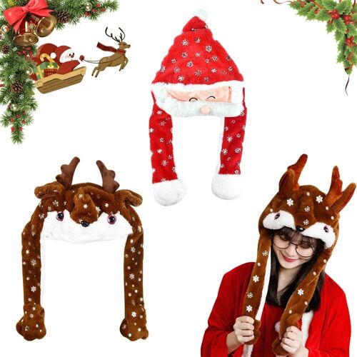 Chapeau de Noël à oreilles mobiles, Père Noël et élan en peluche, décoration, cadeau de Noël
