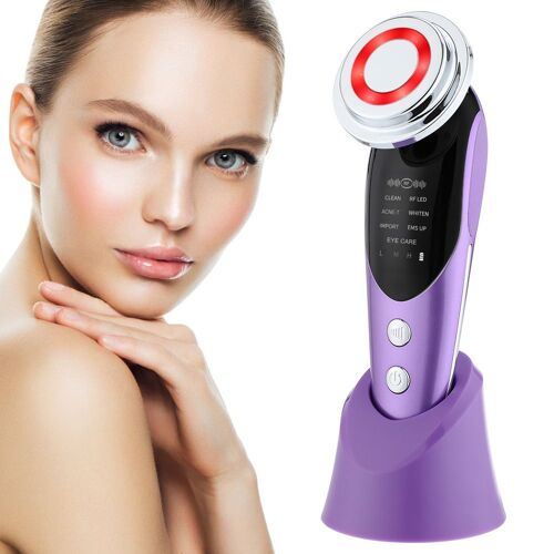Introducteur De Beauté Violet, Instrument De Rajeunissement Par Radiofréquence À Lumière Colorée, Masseur Facial Vibrant À Micro-Courant