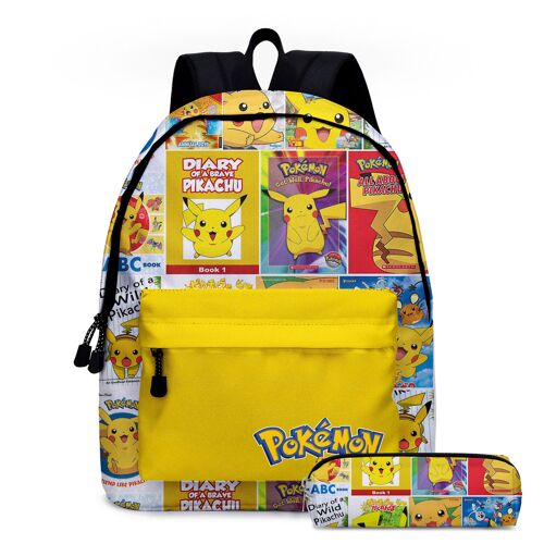 Sac à dos Pokémon grande capacité, sac de voyage scolaire, sac à déjeuner, trousse à crayons, sac de dessin animé Pikachu (A)