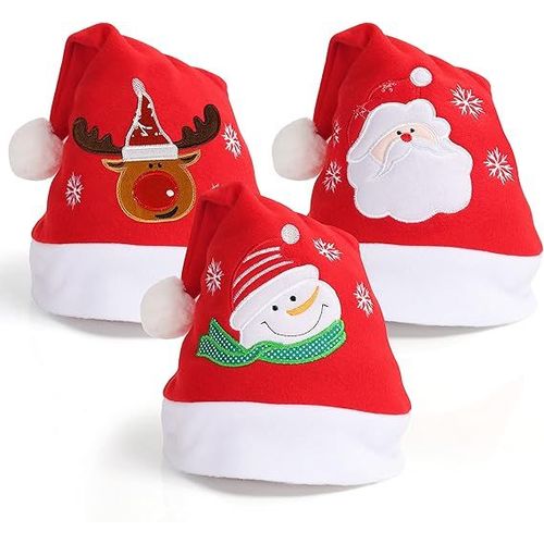 Bonnets De Noël En Velours Pelucheux Épais Lot De 3 - Chapeaux Rouges Et Blancs Unisexe Avec Pompon Doux Pour Fêtes Fin D'année