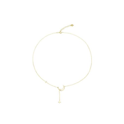Collier Lune Et Étoile En Zircon Plaqué Or Véritable, Haute Qualité, Neuf