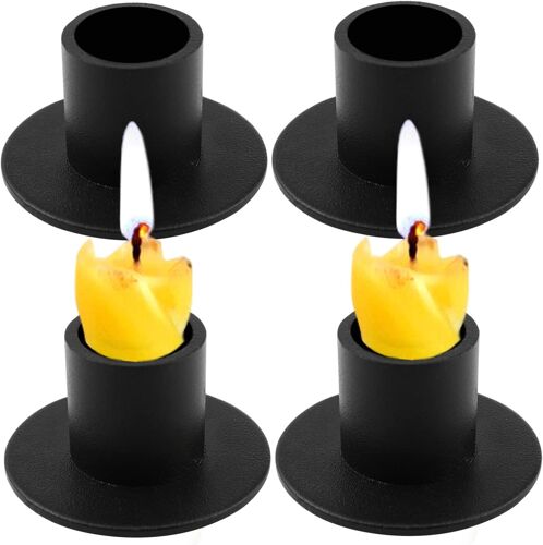 Chandelier Chandelier Noir Chandelier pour Bougies Bâton Lustre de Chambre en Métal Chandelier Vintage Bougies de Baptême Chandelier Décoration Maison Mariage Noël 4 Pièces (Rond Noir)