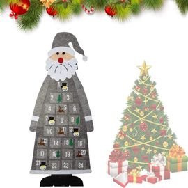 Calendrier de l'Avent Père Noël (gris), Calendrier mural de l'Avent en feutre Sapin de Noël en feutre Décoration de porte de Noël