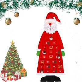 Calendrier de l'Avent Père Noël (rouge), Calendrier mural de l'Avent en feutre, Sapin de Noël en feutre, Décoration de porte de Noël