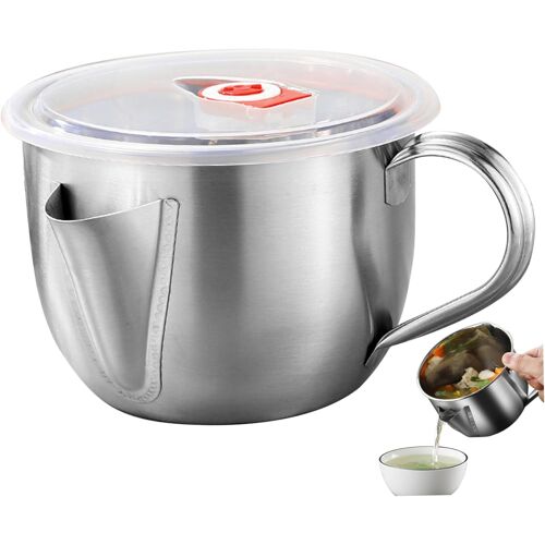 Pot séparateur de graisse 1 L en acier inoxydable de qualité alimentaire avec couvercle et poignée, 2 sorties, récipient à graisse pour bacon pour ustensiles de cuisine