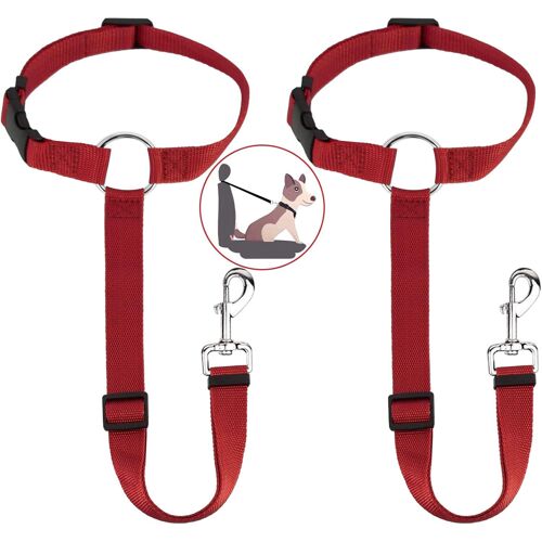 Lot de 2 ceintures de sécurité universelles pour siège arrière, harnais de voiture réglable et durable pour chien et chat avec mousqueton, ceinture de sécurité pour chien et chat, rouge