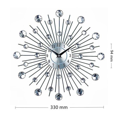 (33x33x4,5 cm) horloge murale en cristal, horloge murale d'art personnalisée, horloge murale en fer argenté, horloge murale décorative, horloge
