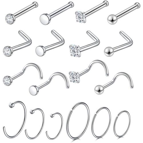 Ensemble de 18 piercings de nez en acier inoxydable