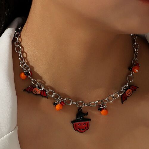Collier Chaîne Simple En Métal Lourd Punk 2 Pièces Avec Lèvres En Pu