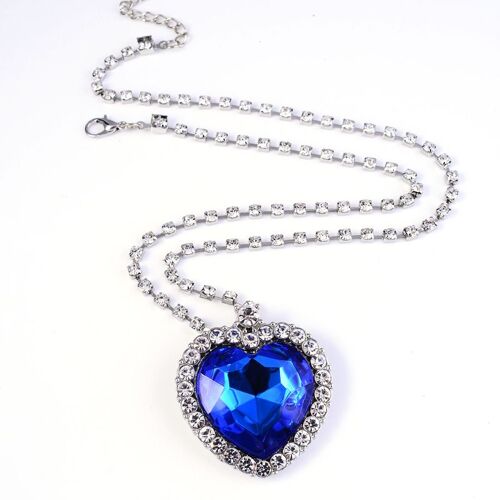 Collection Marine Accessoires Coeur De La Mer Bleu Royal Plein Diamant Chaîne Griffe Collier Coeur Gros Pendentif Cristal