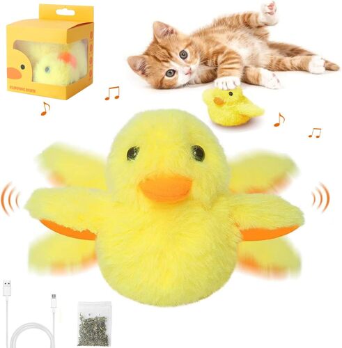 Jouet Pour Chat Avec Herbe À Chat, Canard En Peluche Rechargeable Par Usb, Jouet Électronique Interactif Avec Sons Réalistes De Canard Pour Mâcher, Transférer Et Faire De L'exercice Pour Chaton