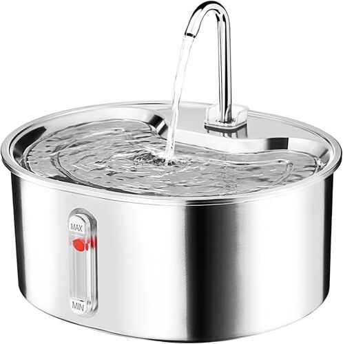 Fontaine À Eau Pour Chat, 3,2 L/108 Oz, Ultra Silencieuse, Avec Fenêtre De Niveau, Distributeur D'eau Pour Animaux De Compagnie, Fontaine À Eau En Acier Inoxydable Pour Chats, Kit De Nettoyage