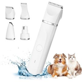 Kit De Toilettage Pour Chien, Tondeuse Sans Fil Rechargeable Et Silencieuse Avec 4 Tailles De Têtes (Blanc)