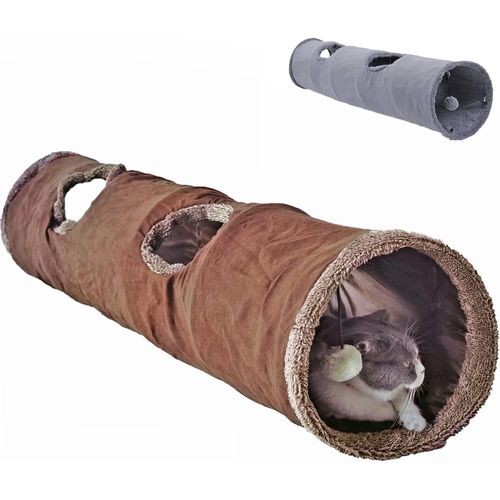 Tunnel Pour Chat Jouets Pour Chat Tunnel De Jeu Pliable Tunnel Crépitant Convient À Tous Les Chats Et Petits Animaux 2 Trous 130*30cm Gris