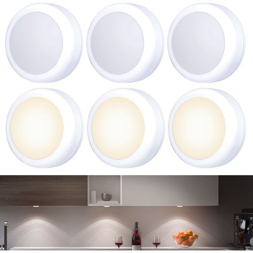Lot De 6 Petits Spots Led Tactiles, Adhésifs, Piles, Intérieur, Armoires, Penderies, Meubles De Cuisine, Blanc Chaud
