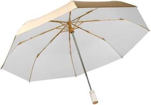 Off-Blanc Compact De Voyage Pliable Parapluie, Poignée Ergonomique, Automatique D'ouverture Et De Clôture, Léger, Portable, Sac À Dos, Le Soleil & La Protection Contre La Pluie, 8 Côtes, Unisexe, Upf 50 Protection Uv
