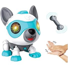 Chien De Compagnie Électronique Bricolage Avec Os, Jouets Interactifs Pour Filles Et Garçons Âgés De 3 À 6 Ans Et Chien Intelligent Électronique Avec Yeux Clignotants Et Commande Tactile (Bleu)