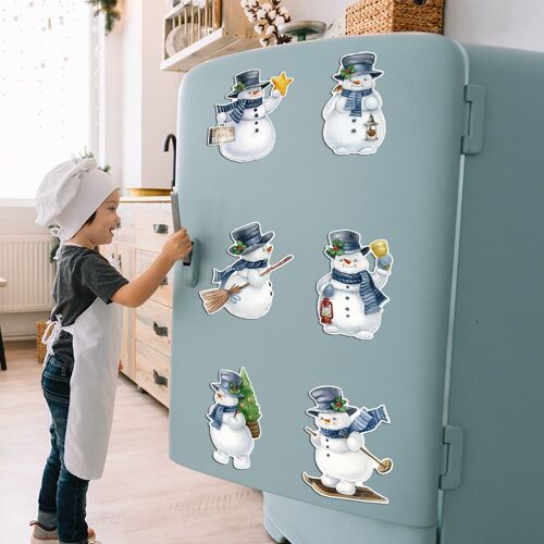 Autocollants magnétiques de Noël pour frigo - Bonhomme de neige de Noël, décorations festives pour portes et fenêtres, forte ambiance de Noël, cadeaux de Noël