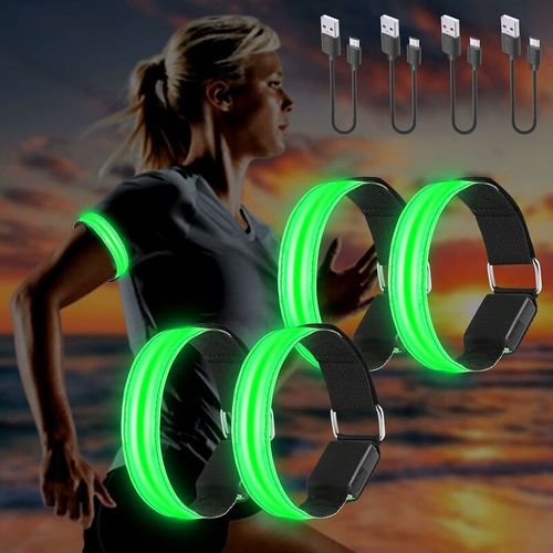 Lot De 4 Brassards Lumineux Led Rechargeables Par Usb, Réfléchissants, Réglables Et Clignotants, Pour La Course, Le Cyclisme Et Les Bras/Poignets/Chevilles