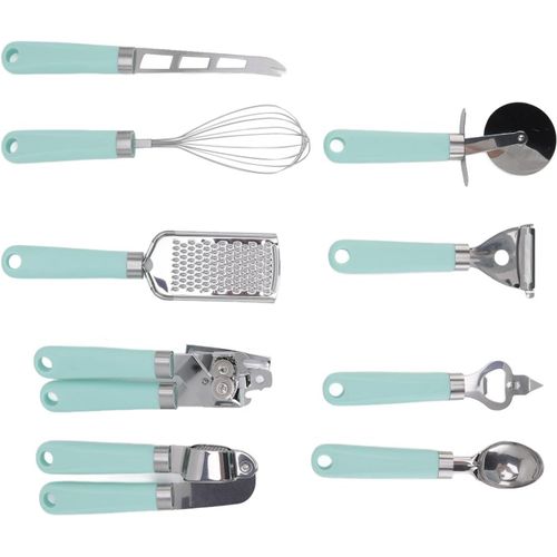 Ensemble De Couverts De Cuisine En Acier Inoxydable Avec Manche En Plastique Cyan, Ensemble D'ustensiles De Cuisine, Batteur À ?ufs, Ensemble D'ustensiles De Cuisine Pratiques