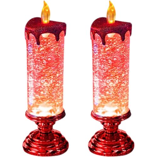 Lot De 2 Bougies De Noël Led Avec Socle (Rouge), Bougies De Noël Décoratives Avec Socle, Remplissage Pailleté Interchangeable, Bougies De Noël