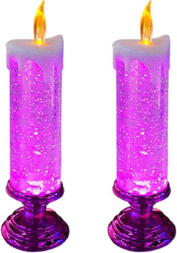Lot De 2 Bougies De Noël Led Avec Socle (Rose), Bougies De Noël Décoratives Avec Socle, Remplissage Pailleté Interchangeable, Bougies De Noël