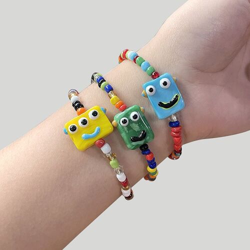 3 Bracelets De Perles Mignons De Petits Monstres, Design De Niche, Dessin Animé