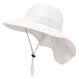 Chapeau De Soleil Blanc Pour Bébé, Chapeau Pour Filles Et Garçons, Protection Du Cou, Chapeau De Pêcheur Pour Enfants, Chapeau De Plage Respirant Pour Bébé Fille, Chapeau D'été Pour Tout-Petits
