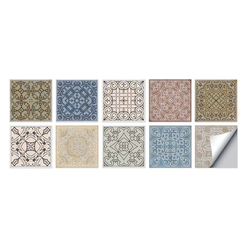Lot de 10 feuilles d'autocollants pour carrelage anti-traces de doigts [motif céramique classique 20 x 20 cm] pour salle de bain, toilettes, arrière-plan TV, décoration murale, pièce dure, épais