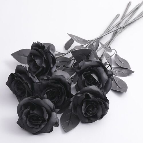 Roses artificielles, 6 fleurs en soie, fausses fleurs, belles fleurs artificielles réalistes pour bouquet de mariée, décoration de la maison (noir)