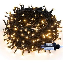Guirlande lumineuse d'extérieur LED (lumière chaude), 33 m, 300 LEDS 8 modes éclairage décoratif pour sapin de Noël, terrasse, jardin, maison, mariage