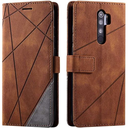Coque pour Redmi Note 8 Pro, Portefeuille Etui en PU Cuir Antichoc TPU, Housse a Rabat Compatible avec Xiaomi Redmi Note 8 Pro, Marron